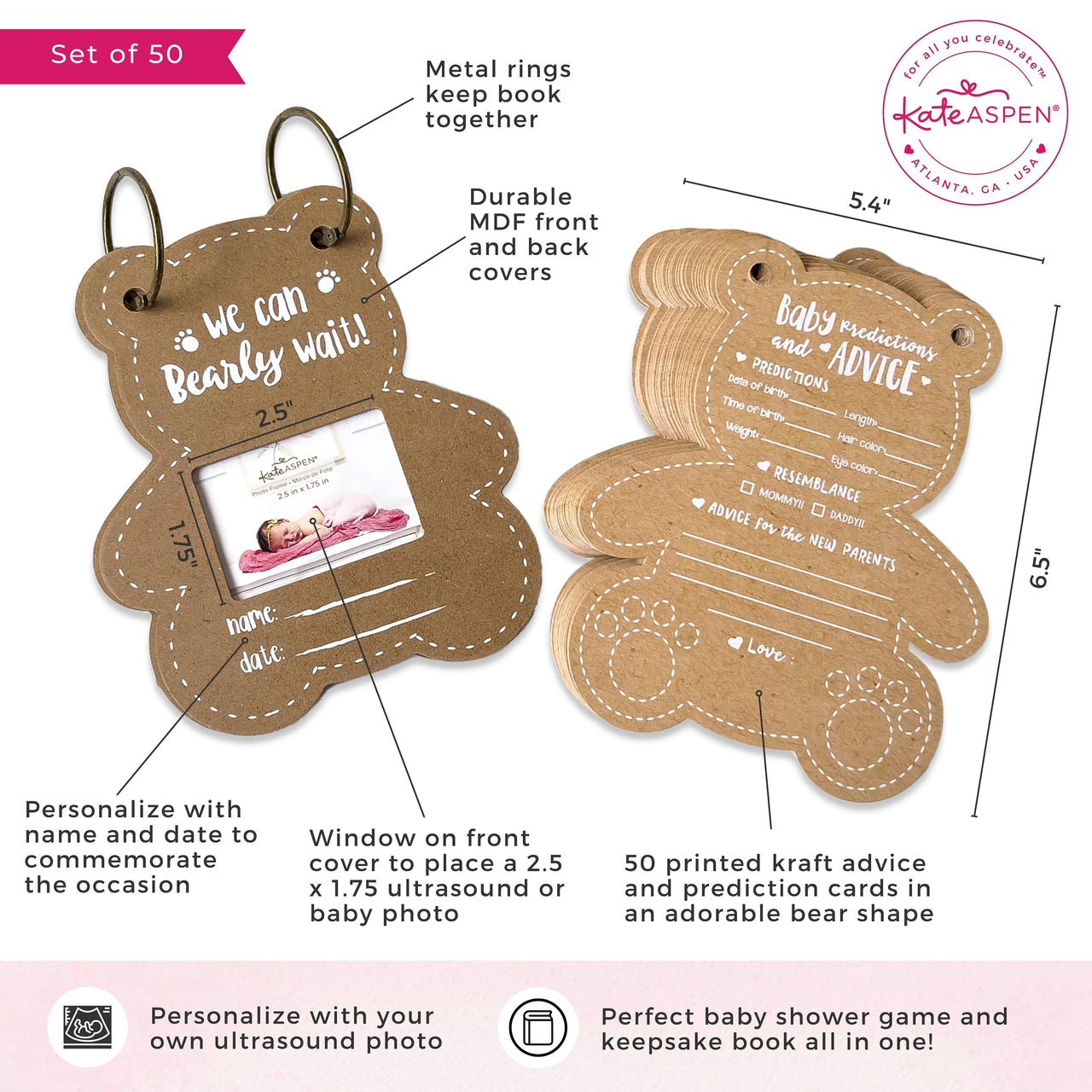 Baby Shower Prediction Advice Card Keepsake Book - Kraft Bear Shape (Set of 50) Atlernate 6