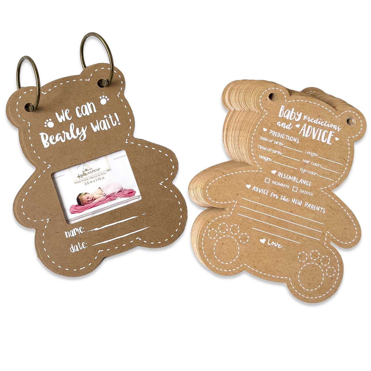 Baby Shower Prediction Advice Card Keepsake Book - Kraft Bear Shape (Set of 50) Atlernate silo