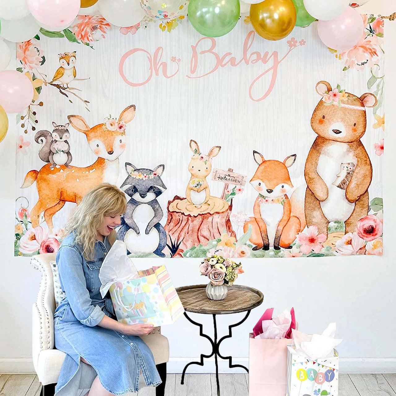 Pink Woodland Baby Shower Photo Backdrop