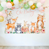 Thumbnail for Woodland Baby Shower Photo Backdrop - Pink