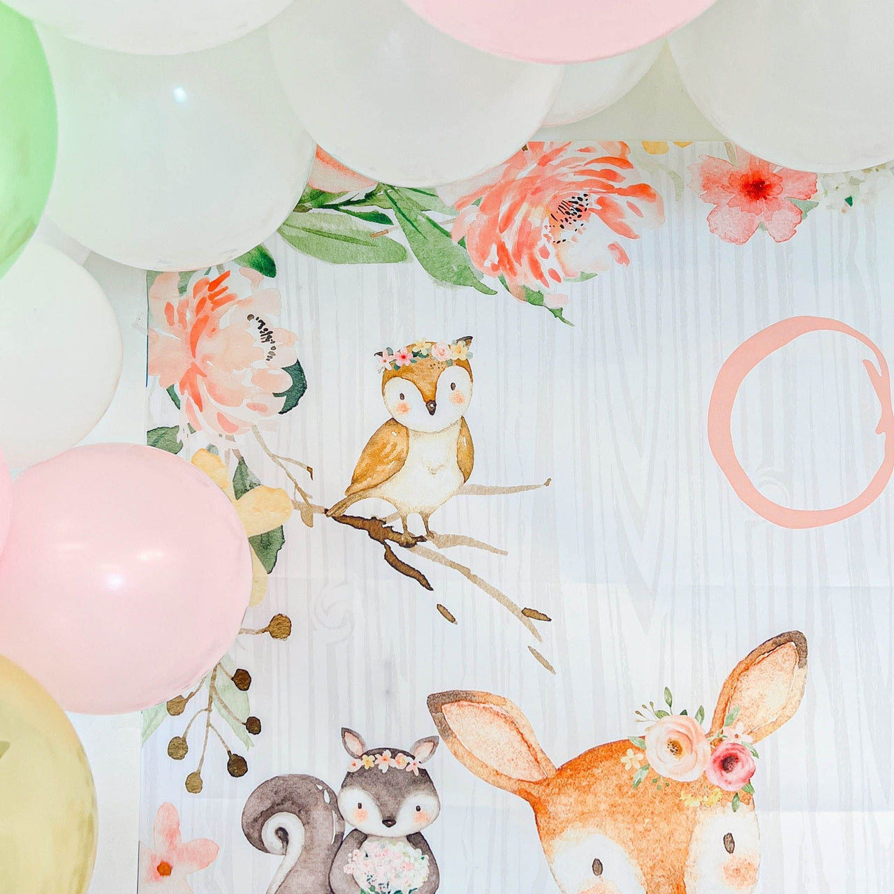 Woodland Baby Shower Photo Backdrop - Pink