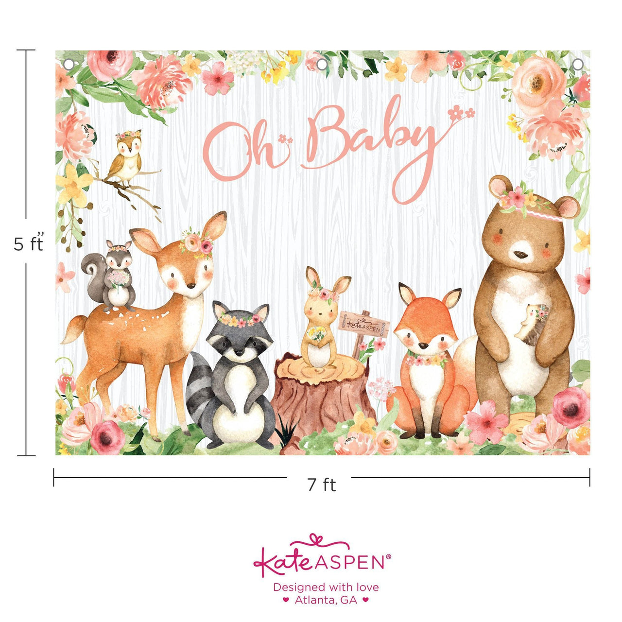 Woodland Baby Shower Photo Backdrop - Pink
