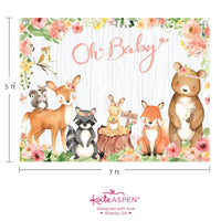 Thumbnail for Woodland Baby Shower Photo Backdrop - Pink