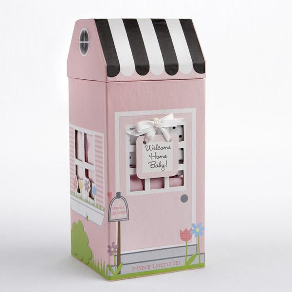 Welcome Home Baby! 3-Piece Layette Set in Keepsake Gift Box (Pink) (Personalization Available)