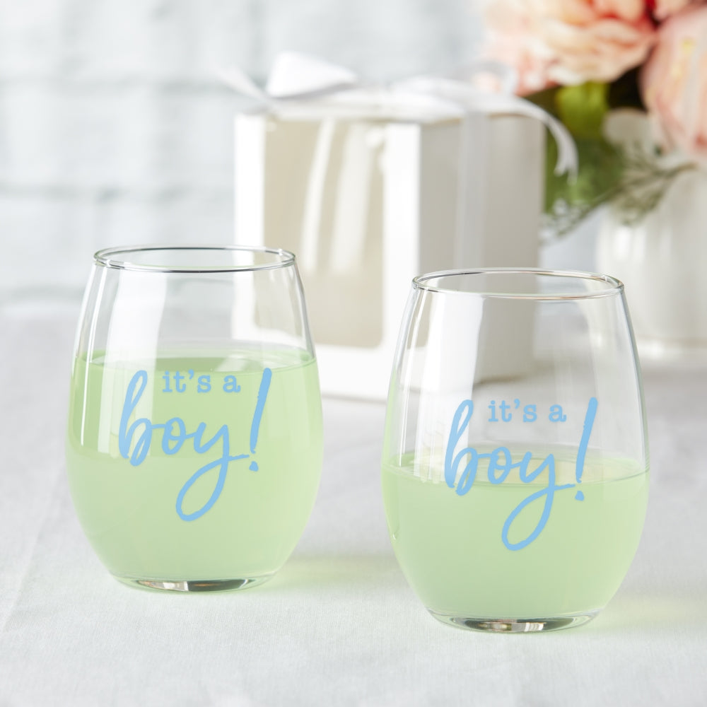 9 oz. Stemless Wine Glass - It's a Boy! (Set of 12)