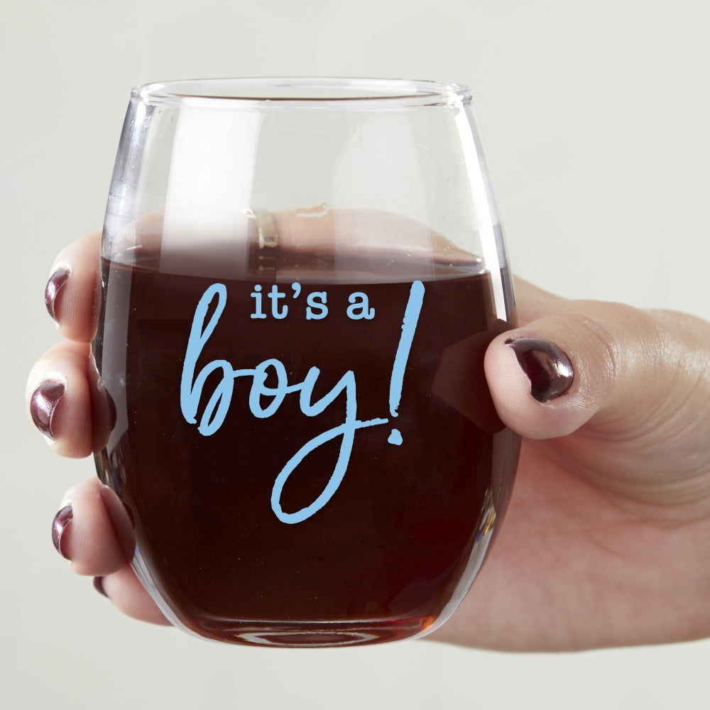 9 oz. Stemless Wine Glass - It's a Boy! (Set of 12)