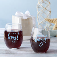 Thumbnail for 9 oz. Stemless Wine Glass - It's a Boy! (Set of 12)