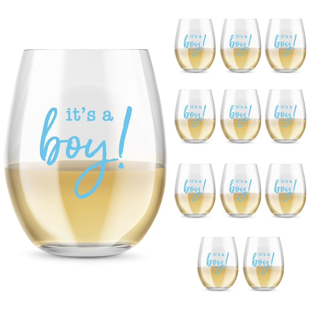 9 oz. Stemless Wine Glass - It's a Boy! (Set of 12)