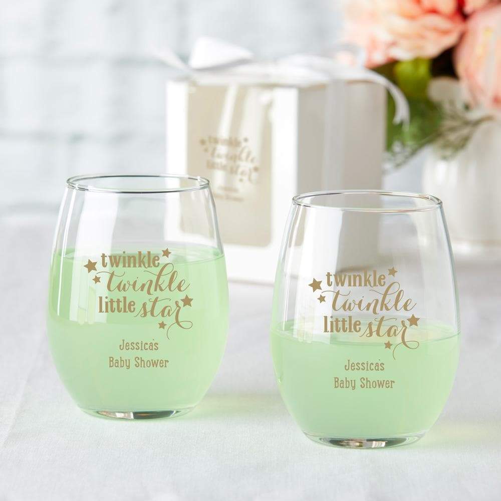 Personalized Baby Shower 9 oz. Stemless Wine Glass