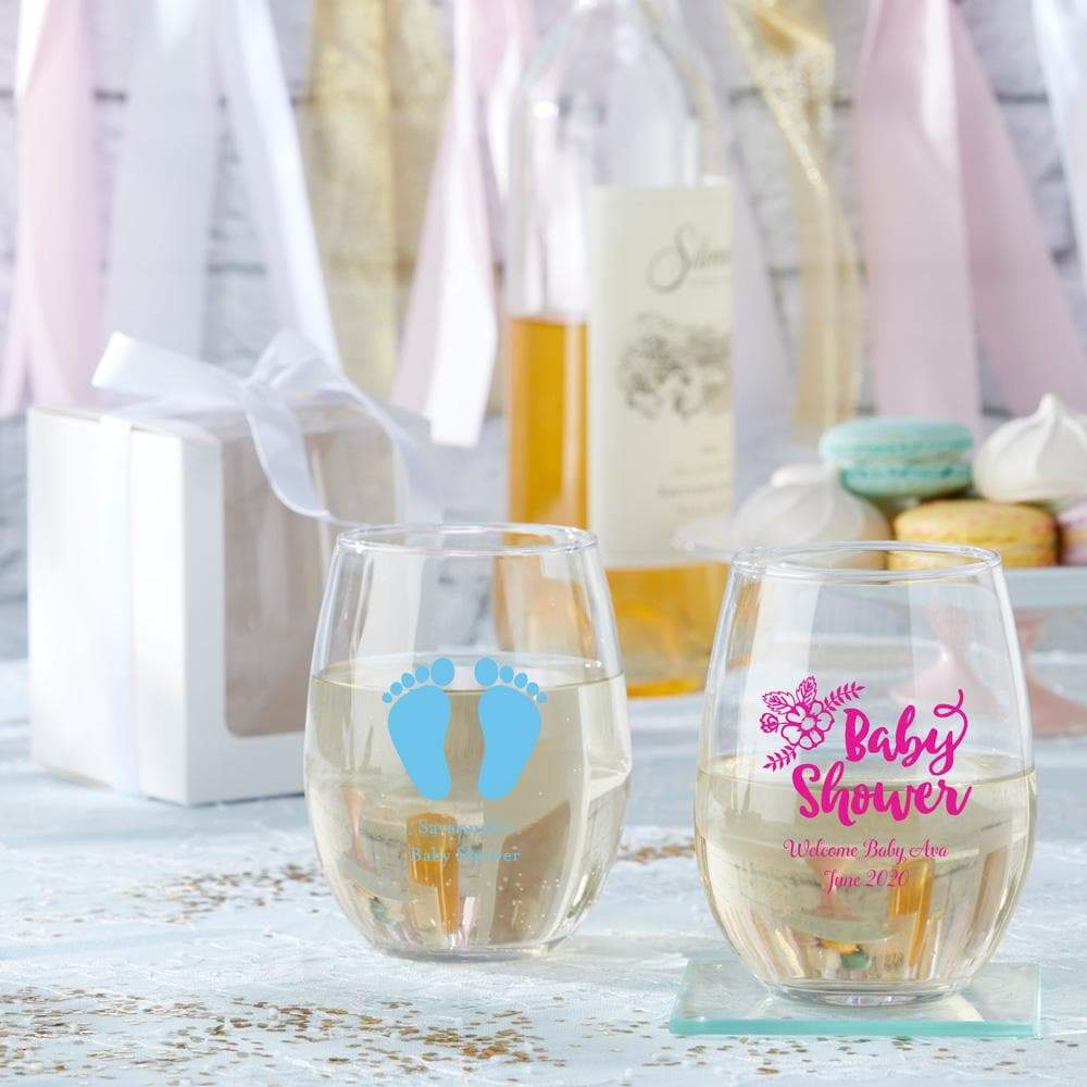 Personalized Baby Shower 9 oz. Stemless Wine Glass