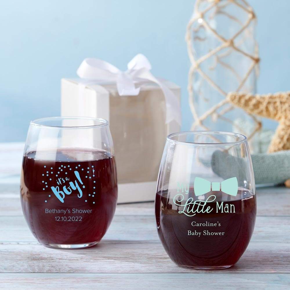 Personalized Baby Shower 9 oz. Stemless Wine Glass