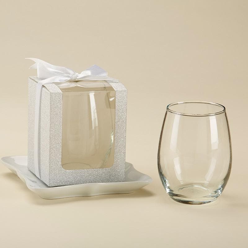 Silver 9 oz. Glassware Gift Box with Ribbon (Set of 12)