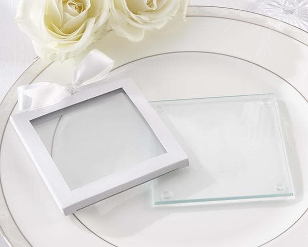 30026WT	White Glass Coaster Gift Sleeve (Set of 12)