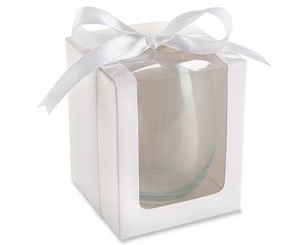 White 15 oz. Glassware Gift Box with Ribbon (Set of 12)