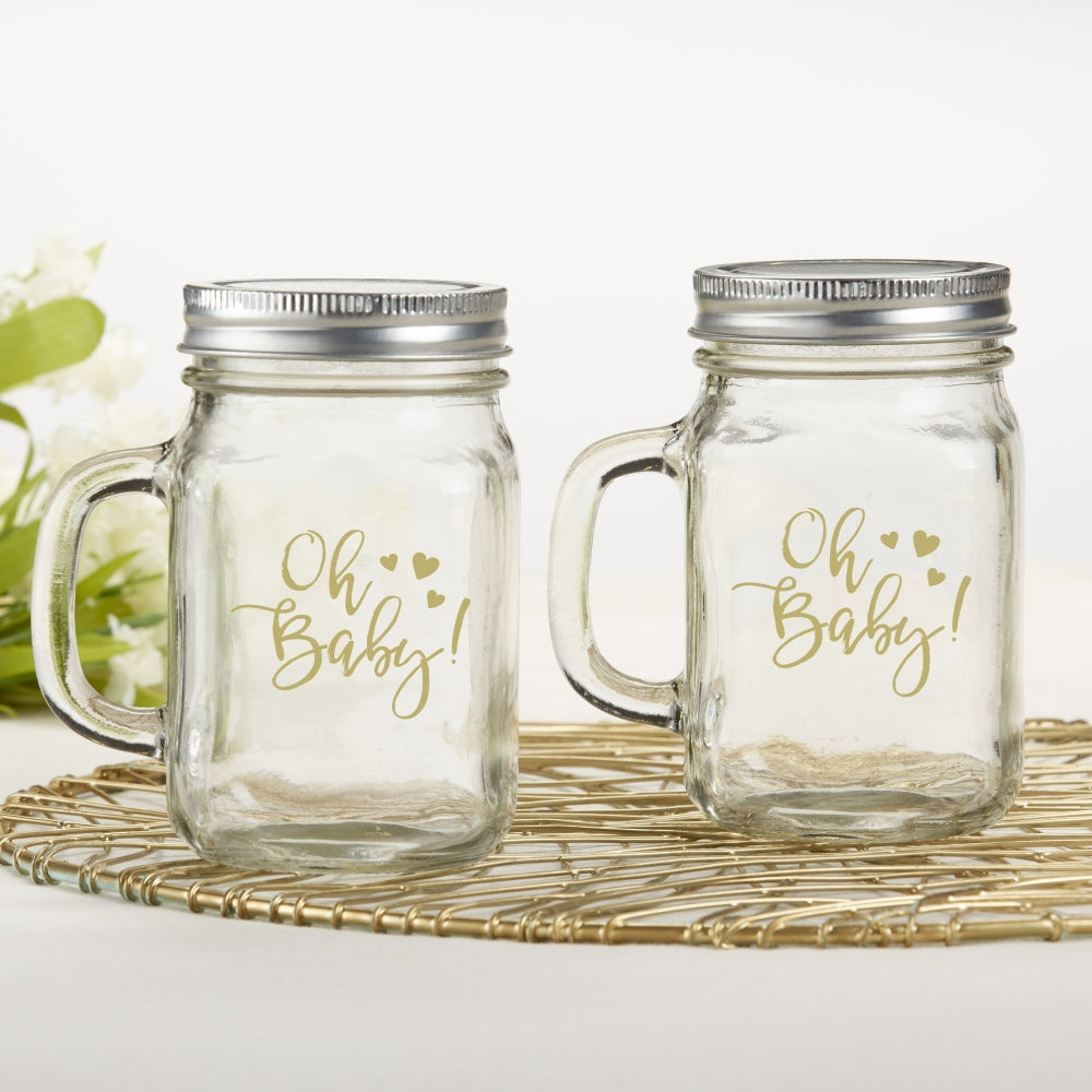 12 oz. Mason Jar Mug with Lid - Oh Baby (Set of 6)