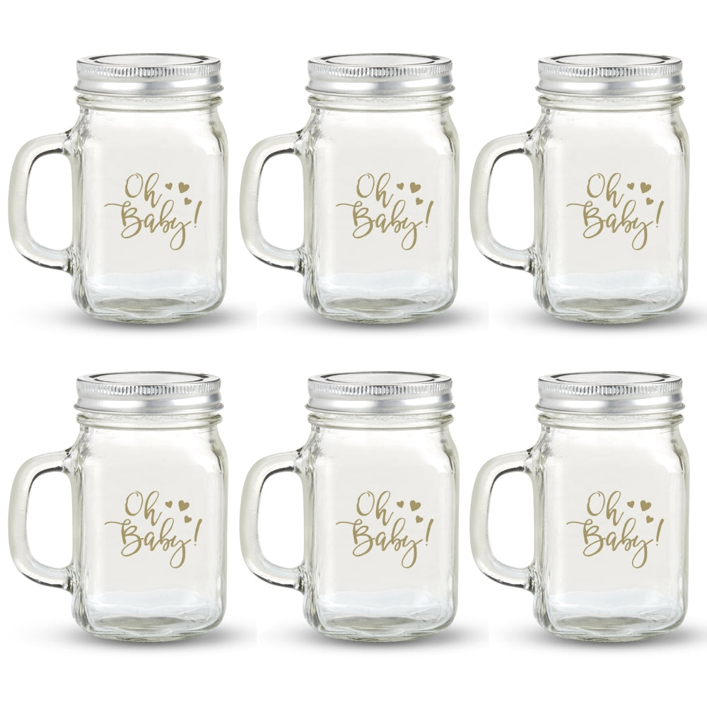 12 oz. Mason Jar Mug with Lid - Oh Baby (Set of 6)