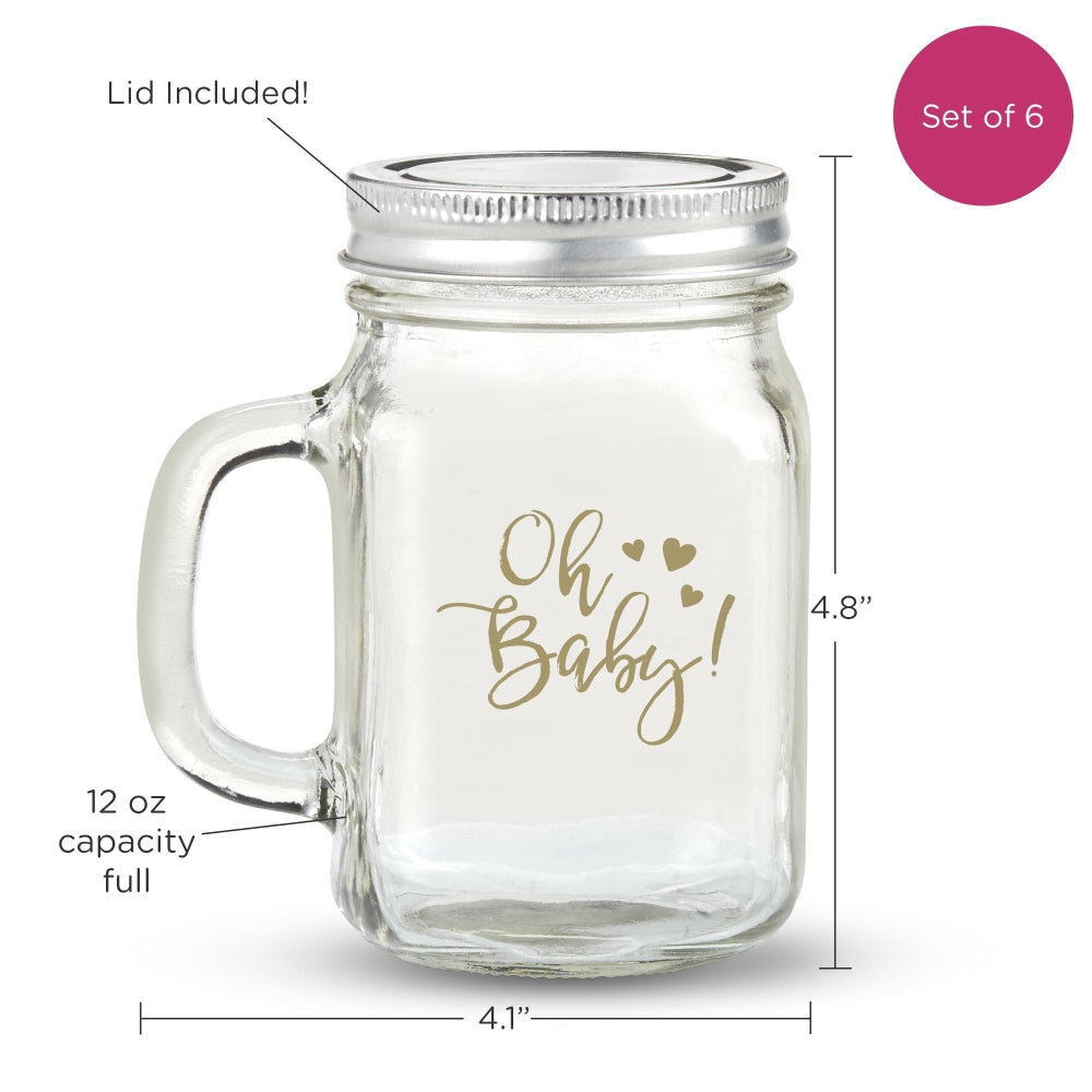 12 oz. Mason Jar Mug with Lid - Oh Baby (Set of 6)