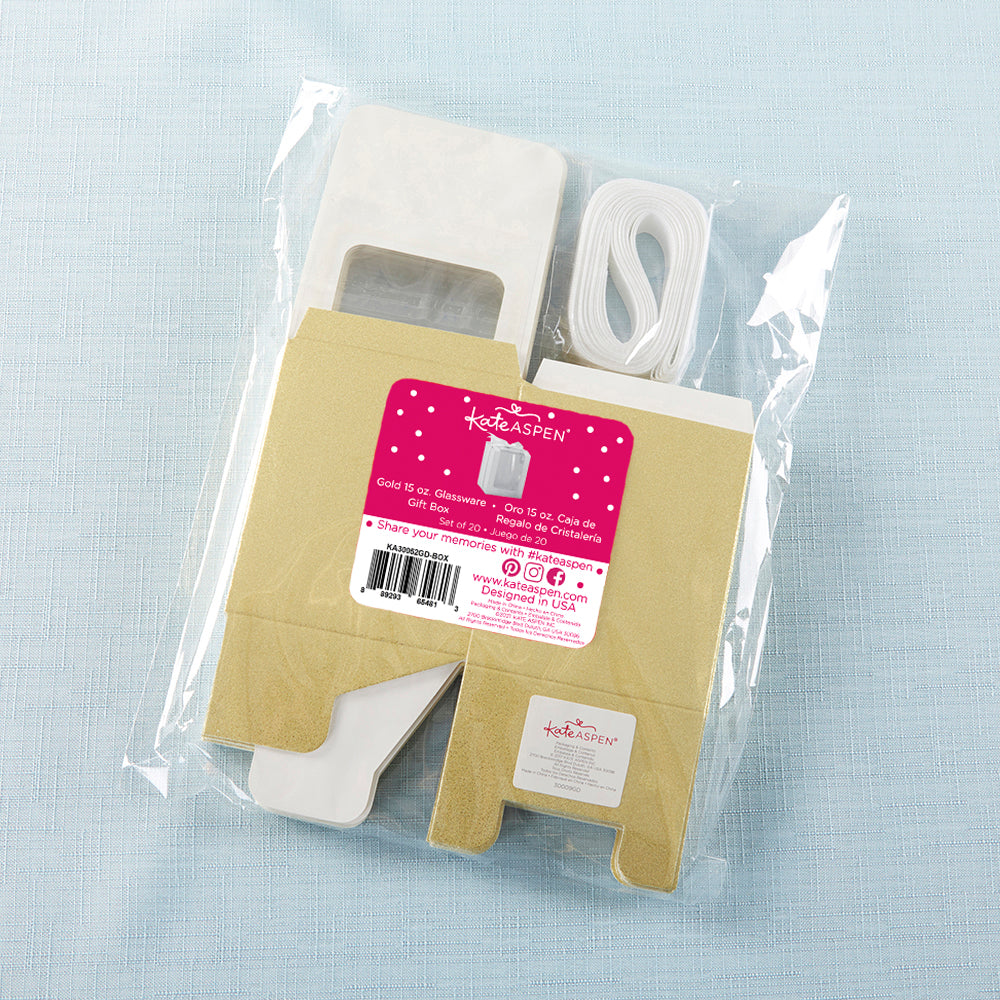 Gold 15 oz. Glassware Gift Box with Ribbon (Set of 20)