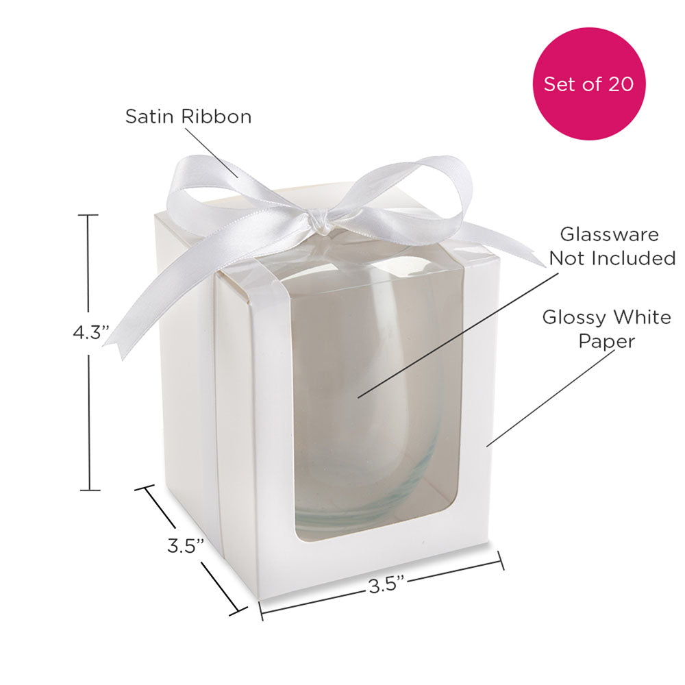 White 15 oz. Glassware Gift Box with Ribbon (Set of 20)