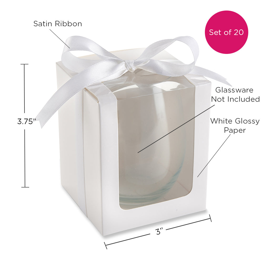 White 9 oz. Glassware Gift Box with Ribbon (Set of 20)