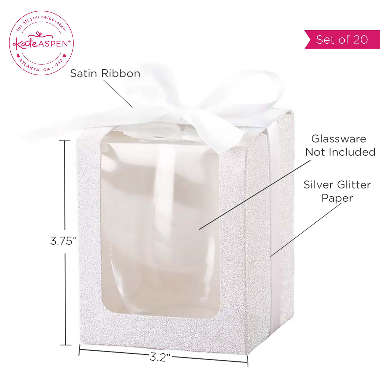 Silver 9 oz. Glassware Gift Box with Ribbon (Set of 20)