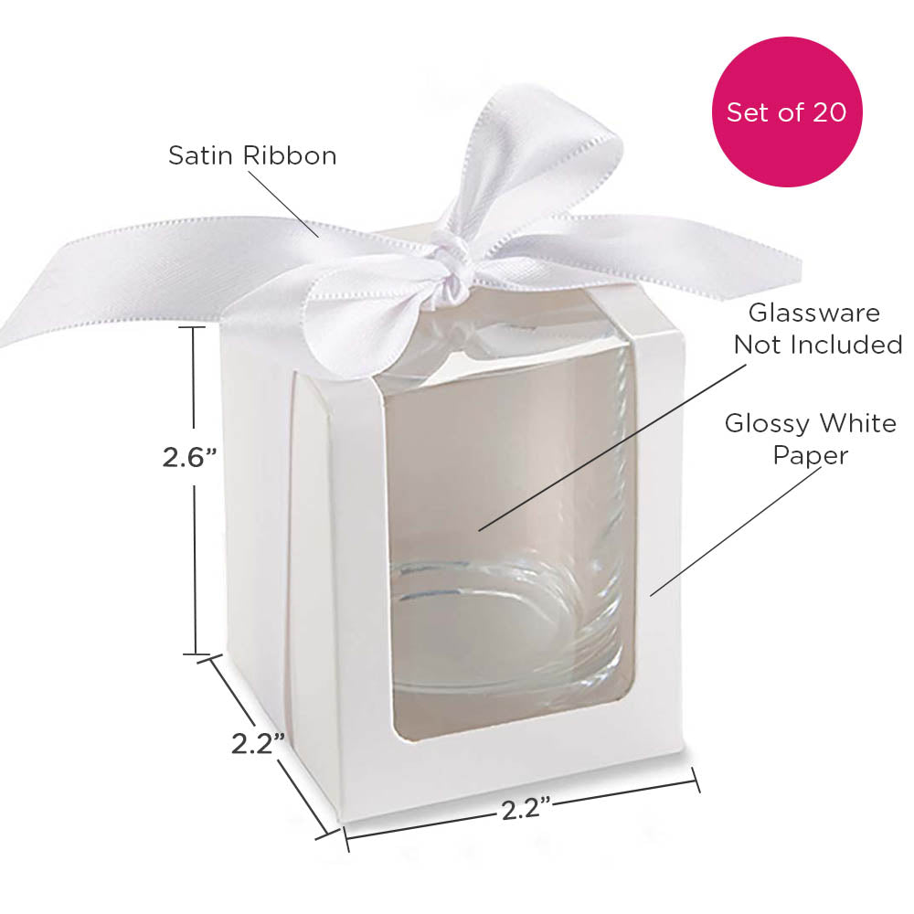 White 2 oz. Shot Glass/Votive Holder Gift Box with Ribbon (Set of 20)