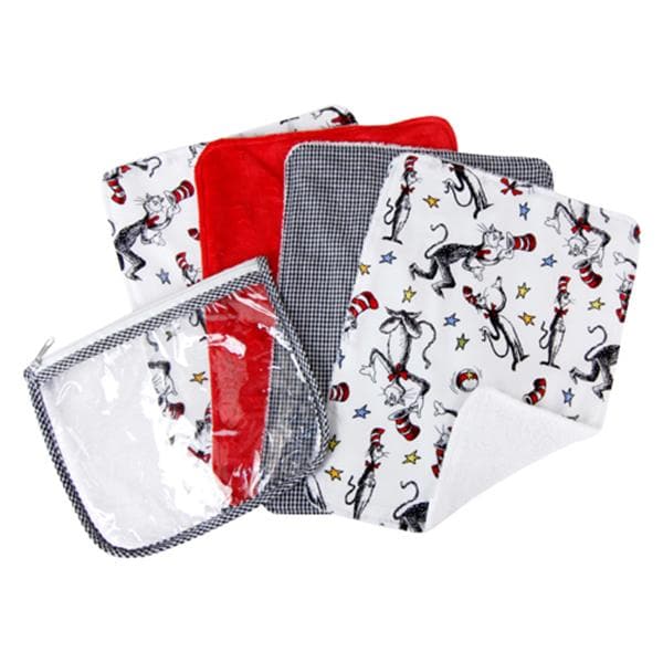 Dr. Seuss Cat In The Hat Zipper Pouch and 4 Burp Cloth Gift Set