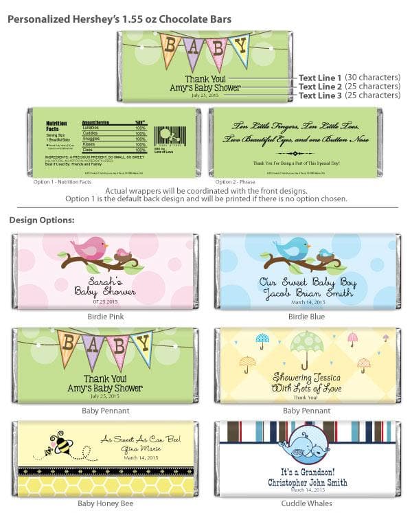 Personalized Baby Hershey's Chocolate 1.55 oz. Bars (Many Designs Available)