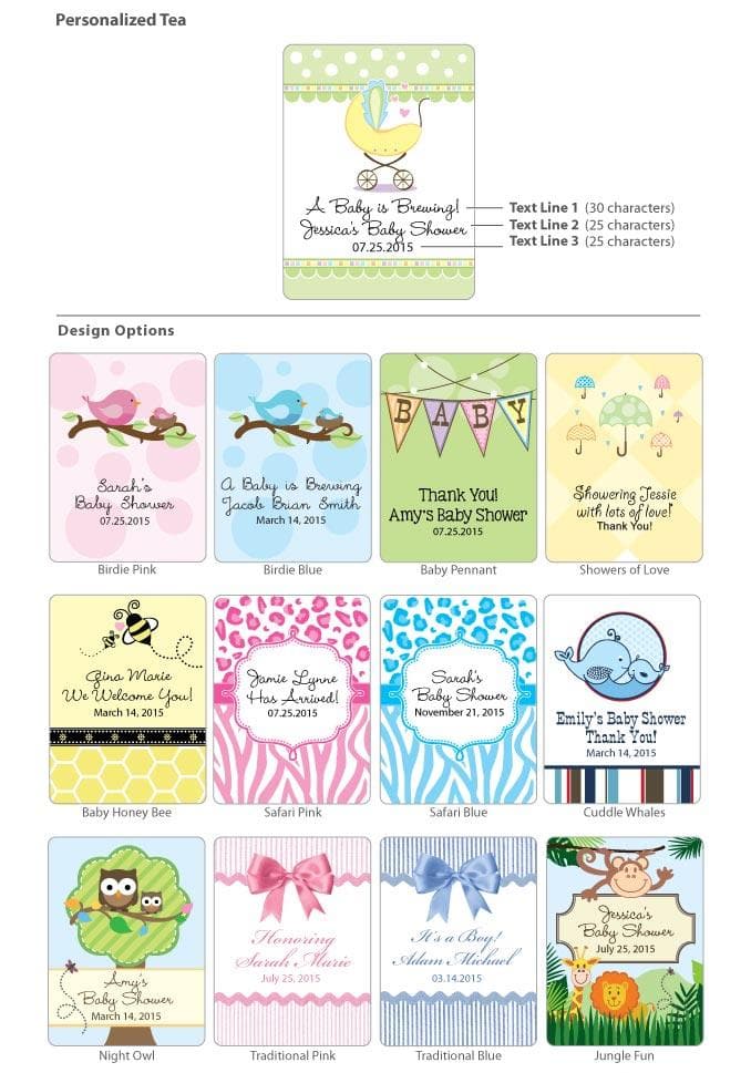 Personalized Baby Tea Favor (Many Designs Available)