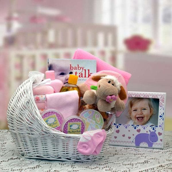 Welcome Baby Bassinet Gift Basket Pink Corner Stork Baby Gifts Corner Stork Baby Gifts Specialty Baby Gifts