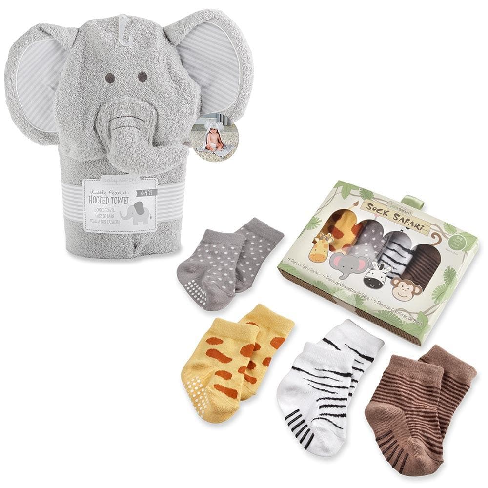 Safari Gift Set with Elephant Hooded Towel & 4-Pair Sock Set