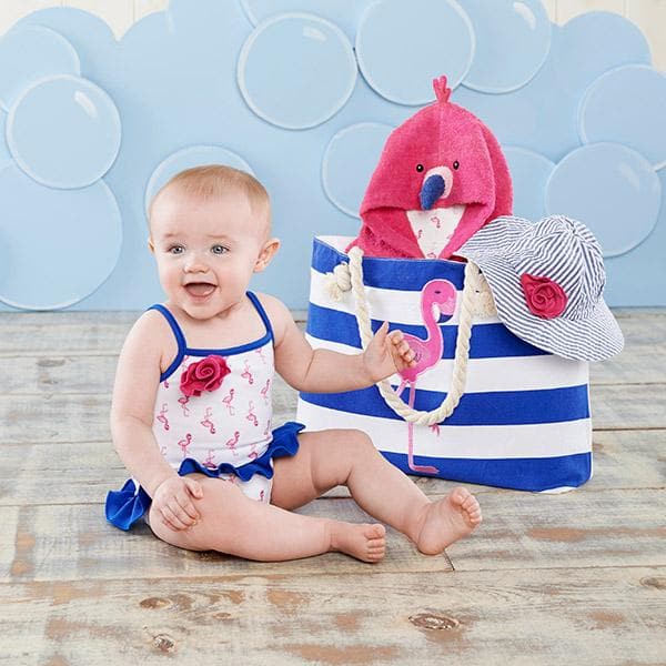 Flamingo 4-Piece Nautical Gift Set with Canvas Tote for Mom