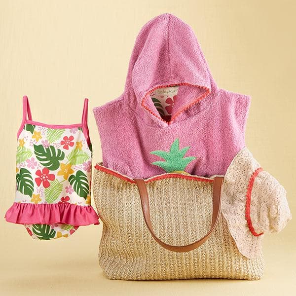 Tropical 4-Piece Gift Set with Raffia Tote for Mom - Girl
