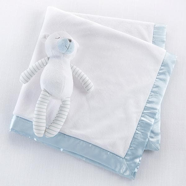 Beary Sleepy Plush Plus Blanket for Baby - Blue (Personalization Available)