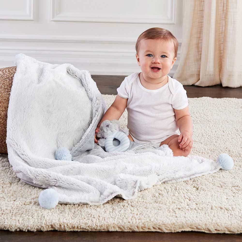 Luxury Baby Blanket & Rattle Gift Set (Blue)