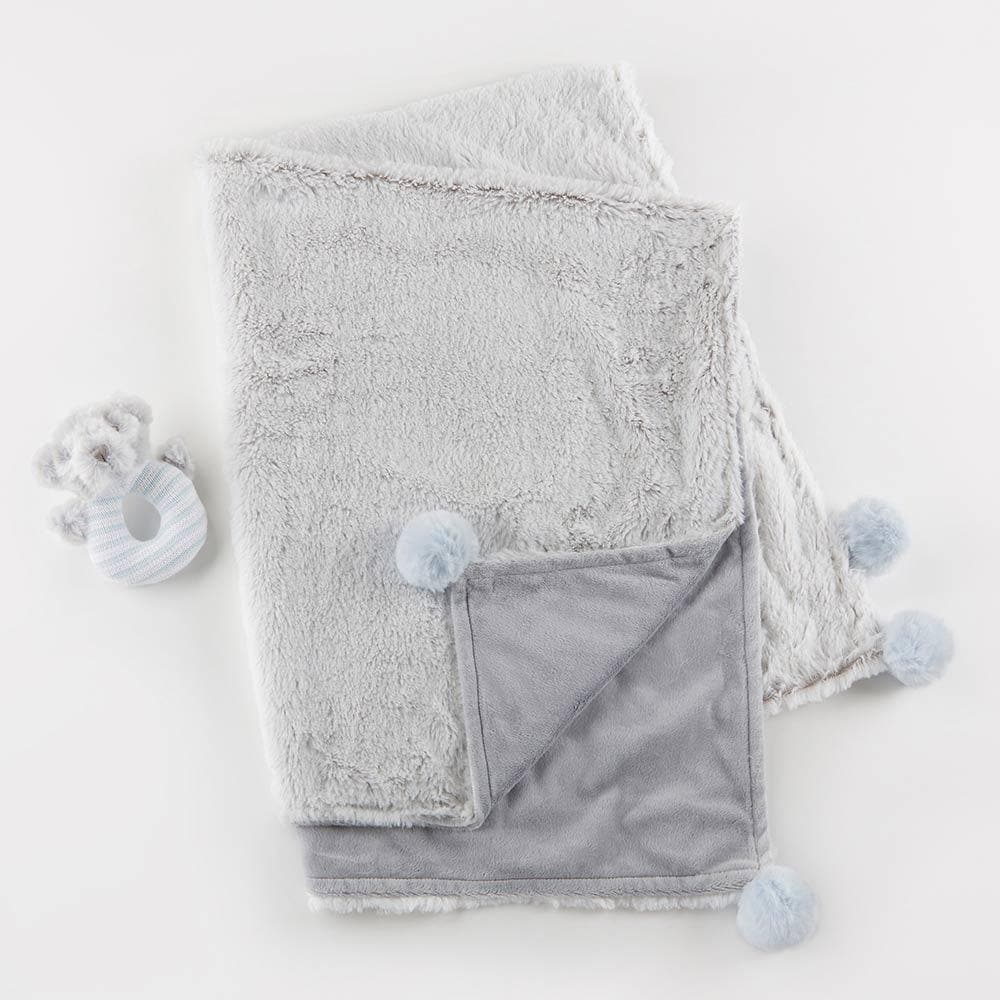 Luxury Baby Blanket & Rattle Gift Set (Blue)
