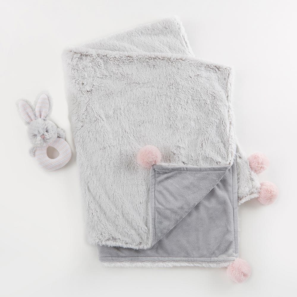 Luxury Baby Blanket & Rattle Gift Set (Pink)