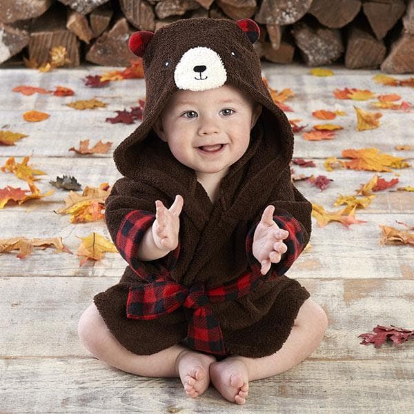 Beary Bundled Brown and Red Hooded Robe (Personalization Available)