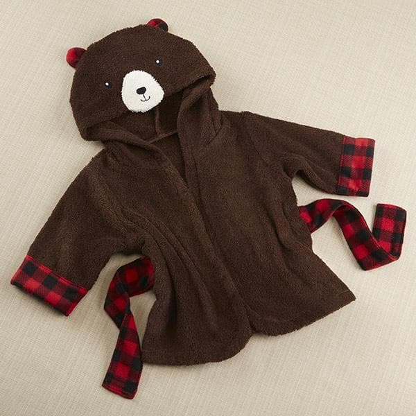 Beary Bundled Brown and Red Hooded Robe (Personalization Available)