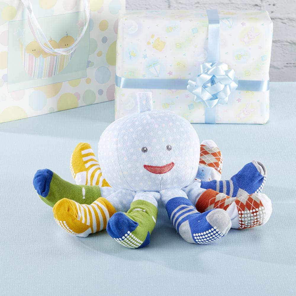 Mr. Sock T. Pus Plush Octopus with 4 Pairs of Socks (Blue)