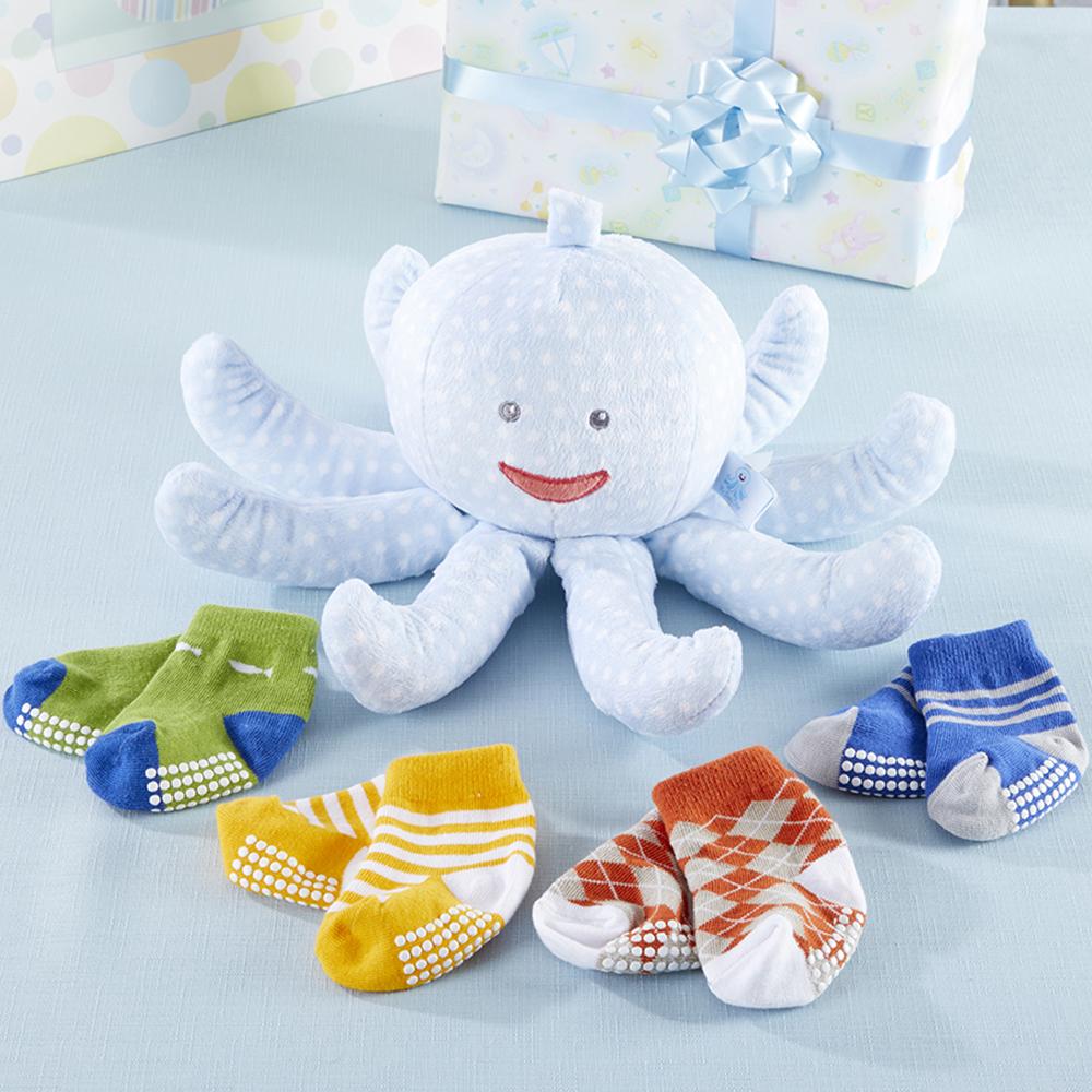 Mr. Sock T. Pus Plush Octopus with 4 Pairs of Socks (Blue)