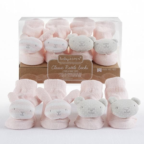 Bear & Bunny Pink Rattle Socks (2 Pairs)