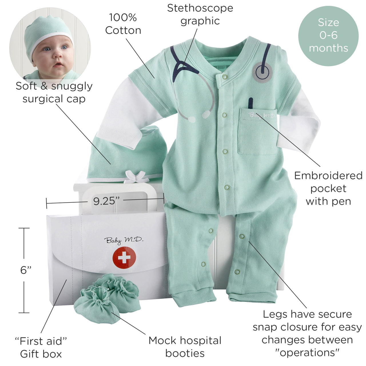 Big Dreamzzz Baby M.D. 3-Piece Layette Set in "Doctor's Bag" Gift Box