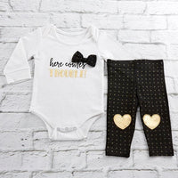 Thumbnail for Trendy Baby Here Comes Trouble 2-Piece Outfit
