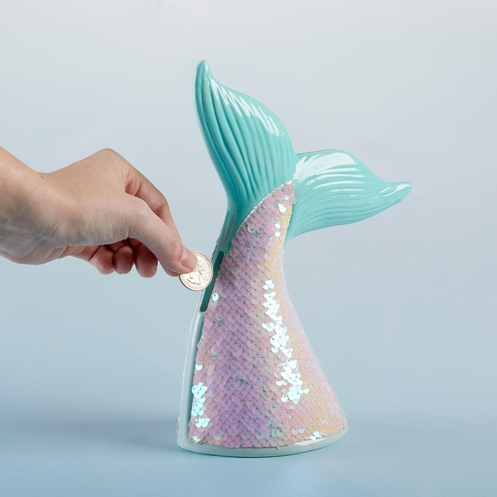 Reversible Sequin Mermaid Tail Porcelain Bank