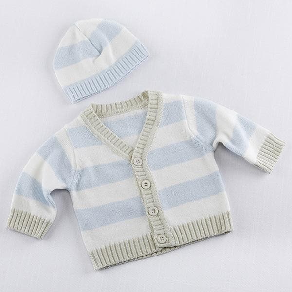 Blue Stripe Cardigan and Cap