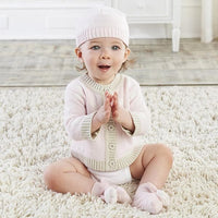 Thumbnail for Pink Polka Dot Cardigan and Cap
