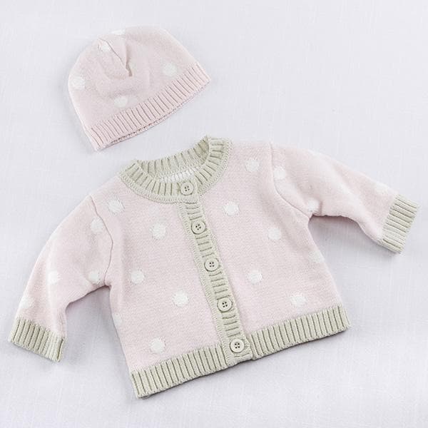 Pink Polka Dot Cardigan and Cap