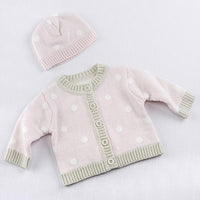 Thumbnail for Pink Polka Dot Cardigan and Cap