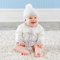 Thumbnail for White Fair Isle Cardigan and Pom Pom Hat